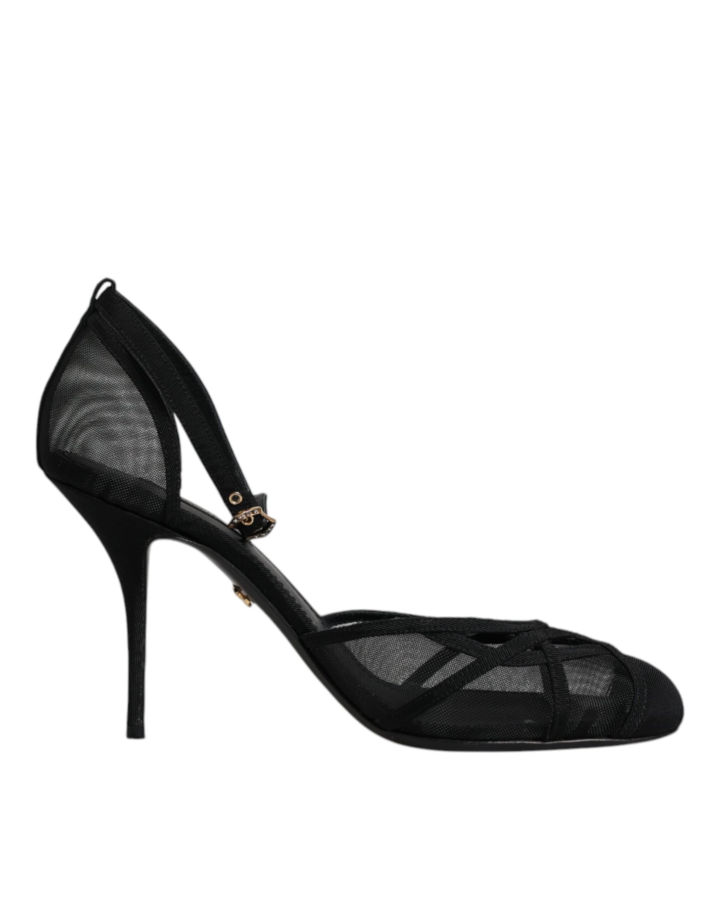 Dolce & Gabbana Black Mesh Ankle Strap Heels Pumps Shoes