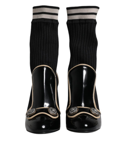 Dolce & Gabbana Black Leather Sock Style Mid Calf Boots Shoes