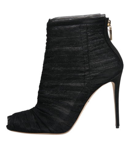 Dolce & Gabbana Black Mesh Stiletto Heels Ankle Boots Shoes