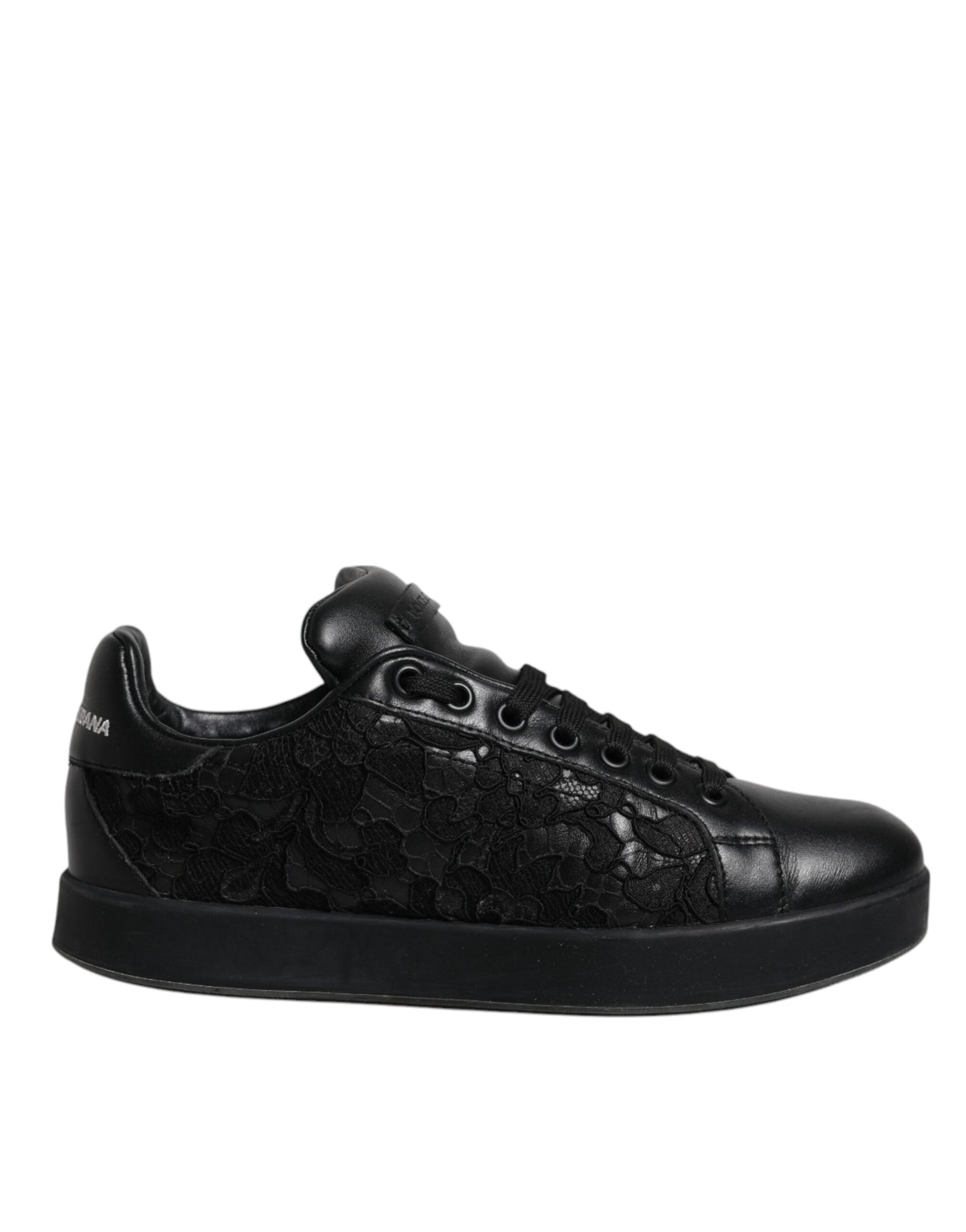 Dolce & Gabbana Black Lace Leather Low Top Sneakers Shoes