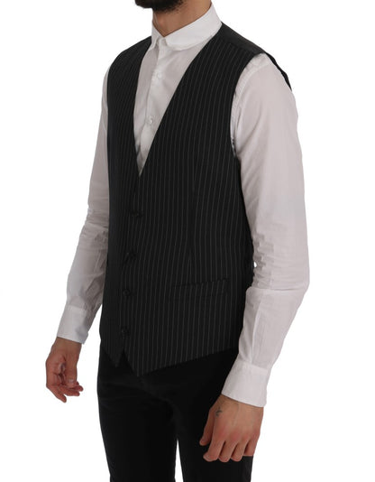 Dolce & Gabbana Elegant Gray Striped Vest Waistcoat