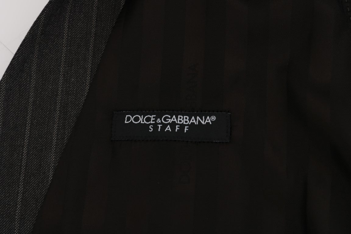 Dolce & Gabbana Elegant Striped Gray Wool Blend Waistcoat Vest