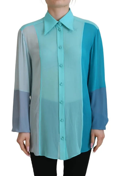 Dolce & Gabbana Blue Collar Long Sleeve Blouse Silk Top