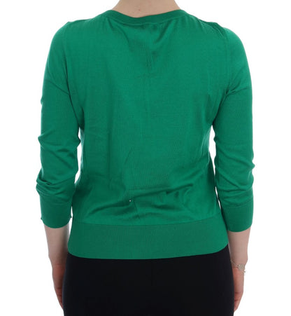 Dolce & Gabbana Embellished Green Silk Pullover Sweater