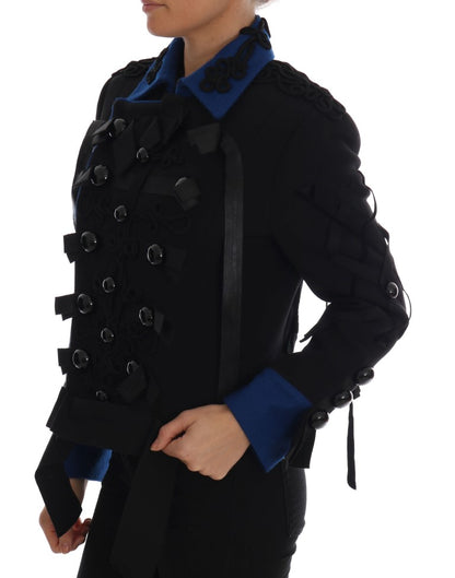 Dolce & Gabbana Chic Black & Blue Short Trench Jacket