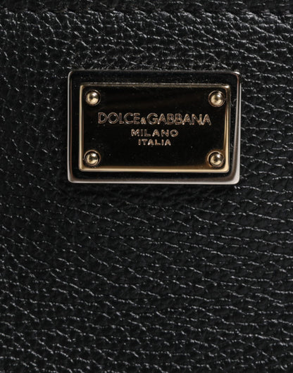 Dolce & Gabbana Black Grain Leather Logo Plaque Clutch Bag