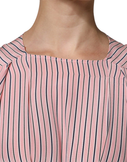 Ermanno Scervino Pink Stripes Silk Long Sleeves Midi Dress