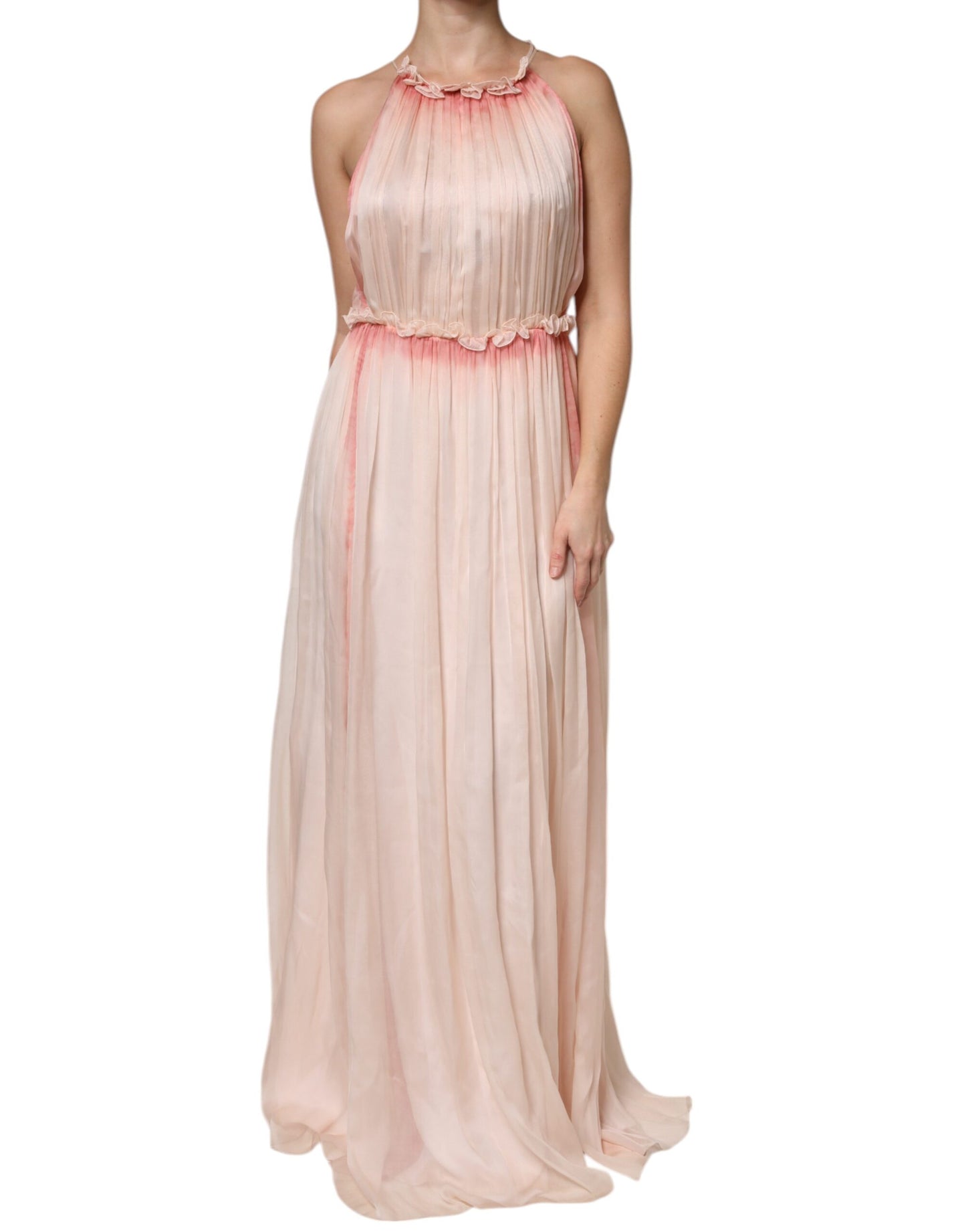 Alberta Ferretti Pink Sleeveless Pleated A-line Maxi Dress