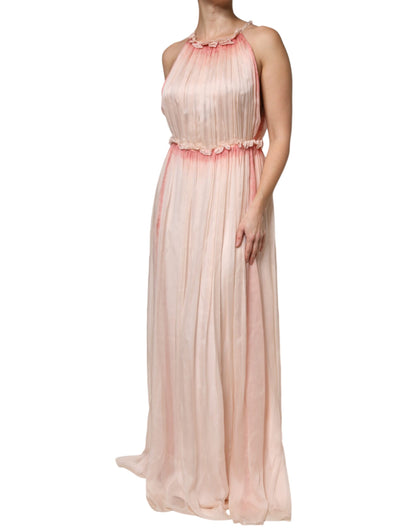 Alberta Ferretti Pink Sleeveless Pleated A-line Maxi Dress