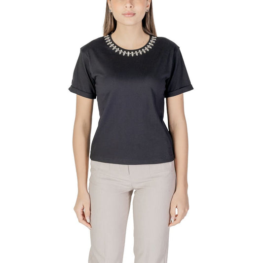 Morgan De Toi Black Cotton Tops & T-Shirt