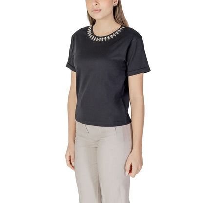 Morgan De Toi Black Cotton Tops & T-Shirt