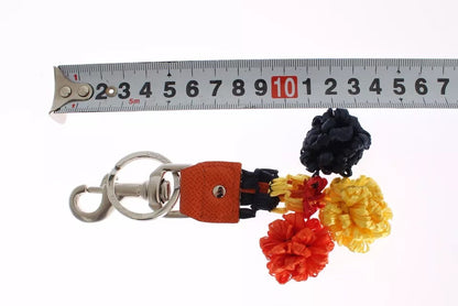 Dolce & Gabbana Red Yellow Raffia Leather Clasp Finder Keyring Keychain