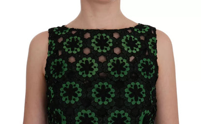 Dolce & Gabbana Green Floral Ricamo A-Line Shift Dress