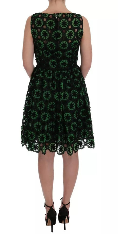 Dolce & Gabbana Green Floral Ricamo A-Line Shift Dress