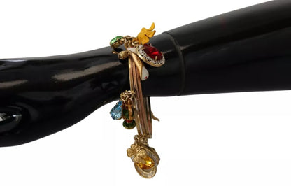 Dolce & Gabbana Multicolor Crystal Gold Tone Brass Bangle Bracelet