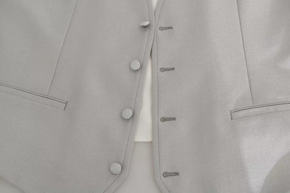 Dolce & Gabbana Light Gray Wool Silk Waistcoat Vest