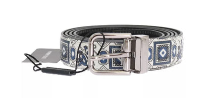 Dolce & Gabbana White Blue Silk Bowtie Leather Belt Gift Box Set