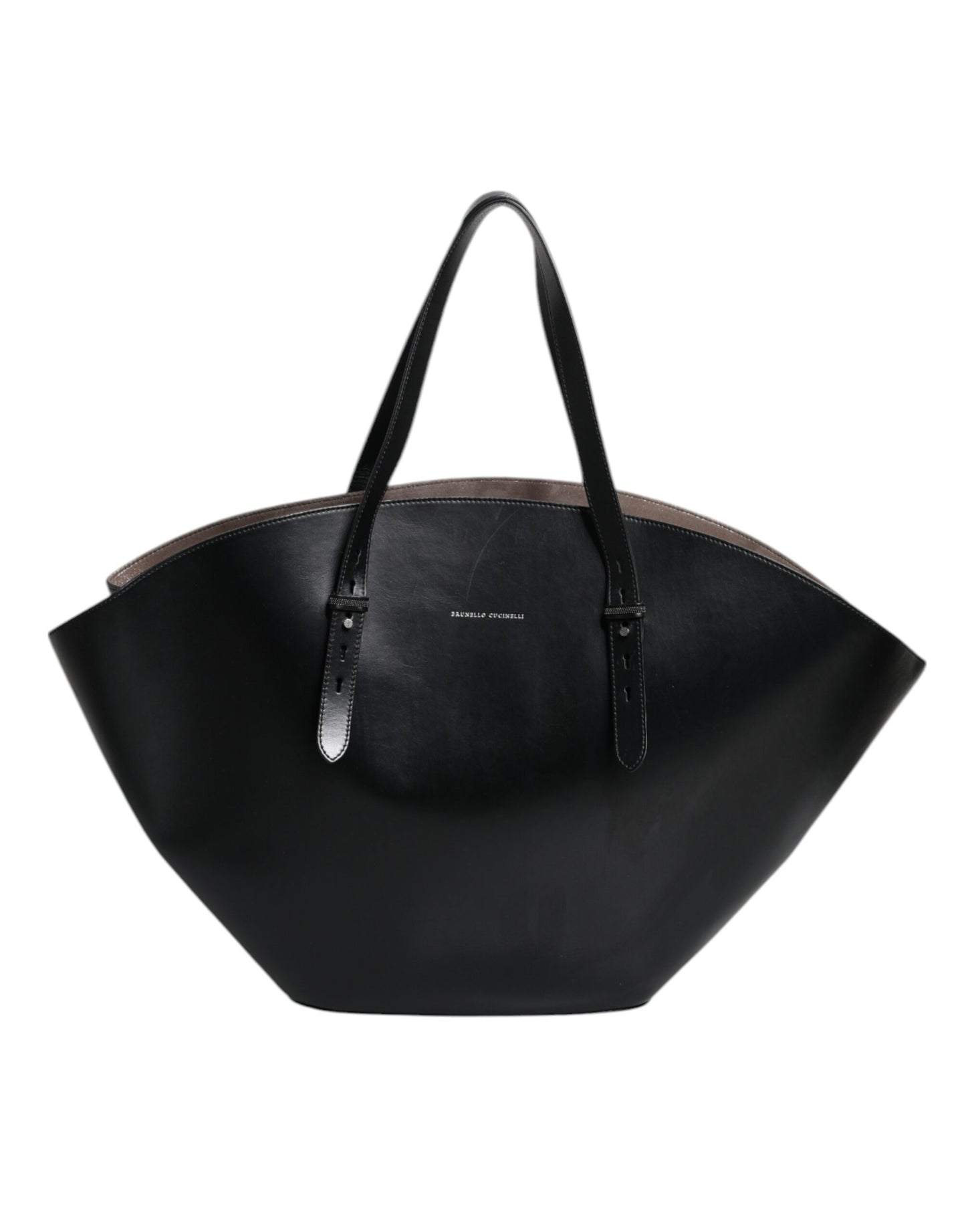 Brunello Cucinelli Black Leather Logo Shoulder Strap Shopping Tote Bag