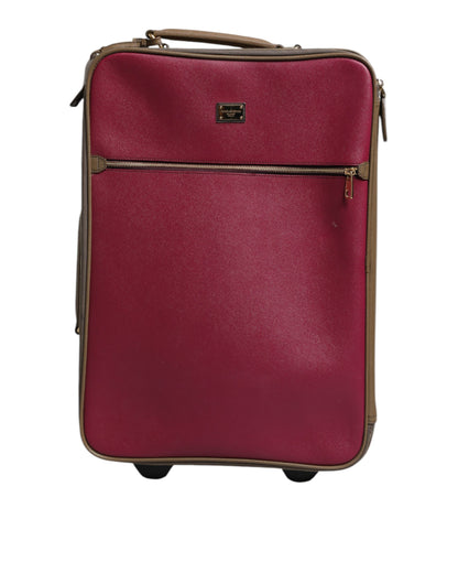 Dolce & Gabbana Fuchsia Khaki Leather Trolley Travel Wheel Suitcase Bag