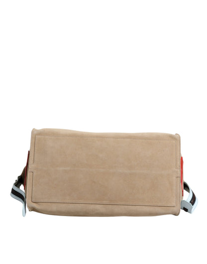 Dolce & Gabbana Beige Suede Leather Top Handle Duffle Bag