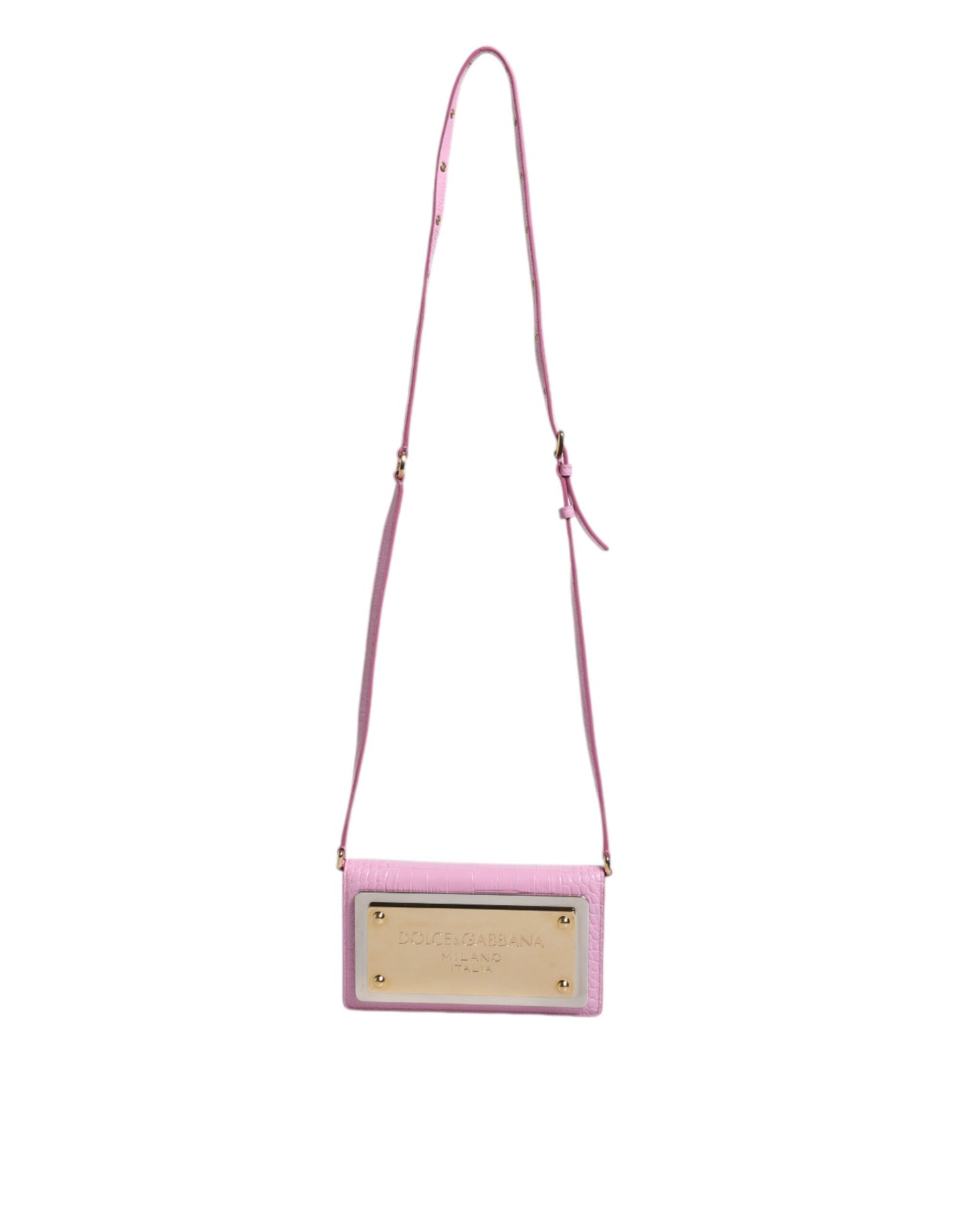 Dolce & Gabbana Pink Exotic Leather Logo Plaque Crossbody Bag