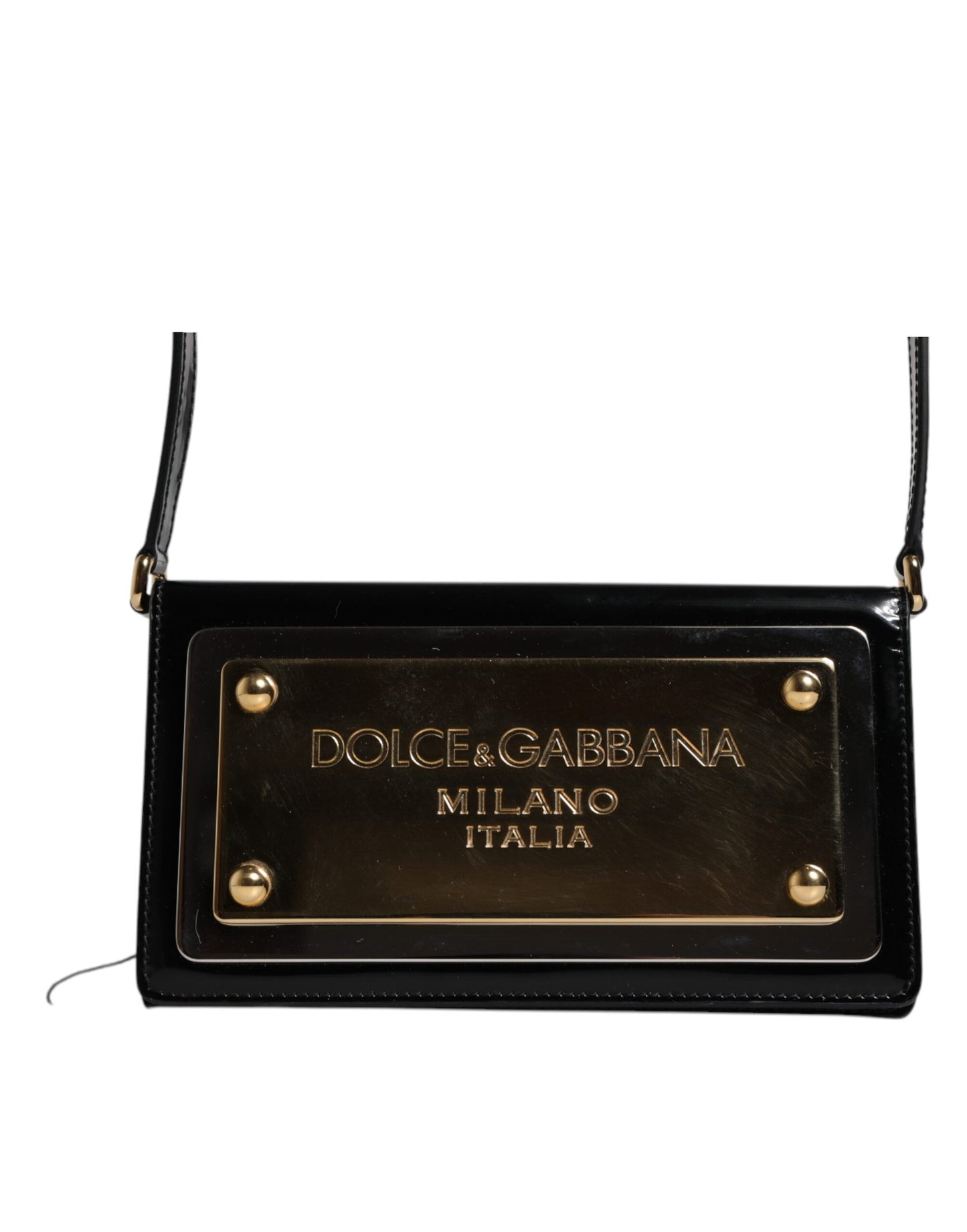 Dolce & Gabbana Black Patent Leather Logo Plaque Crossbody Bag