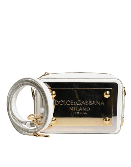 Dolce & Gabbana White Leather Logo Plaque Crossbody Bag