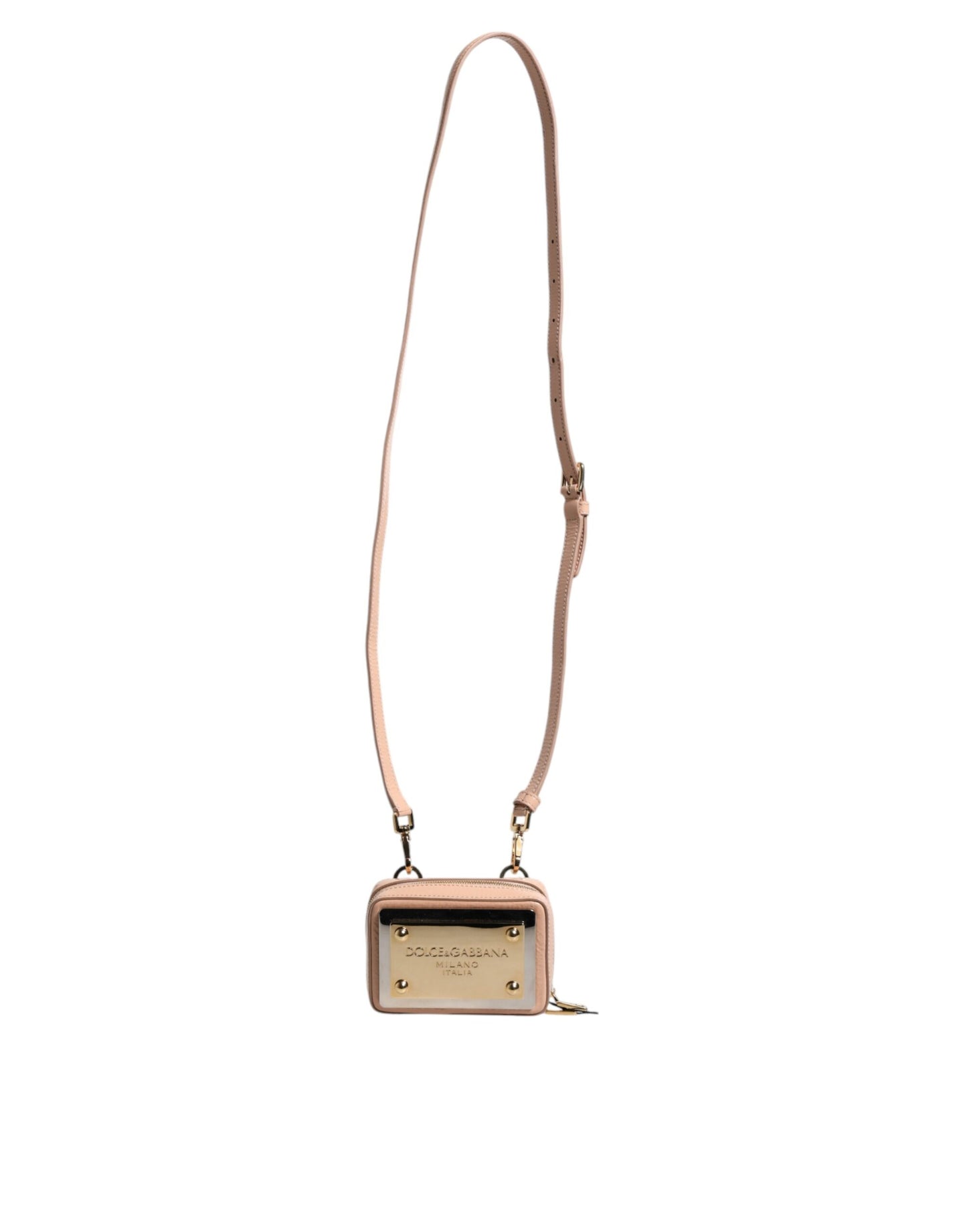 Dolce & Gabbana Nude Leather Logo Plaque Crossbody Bag