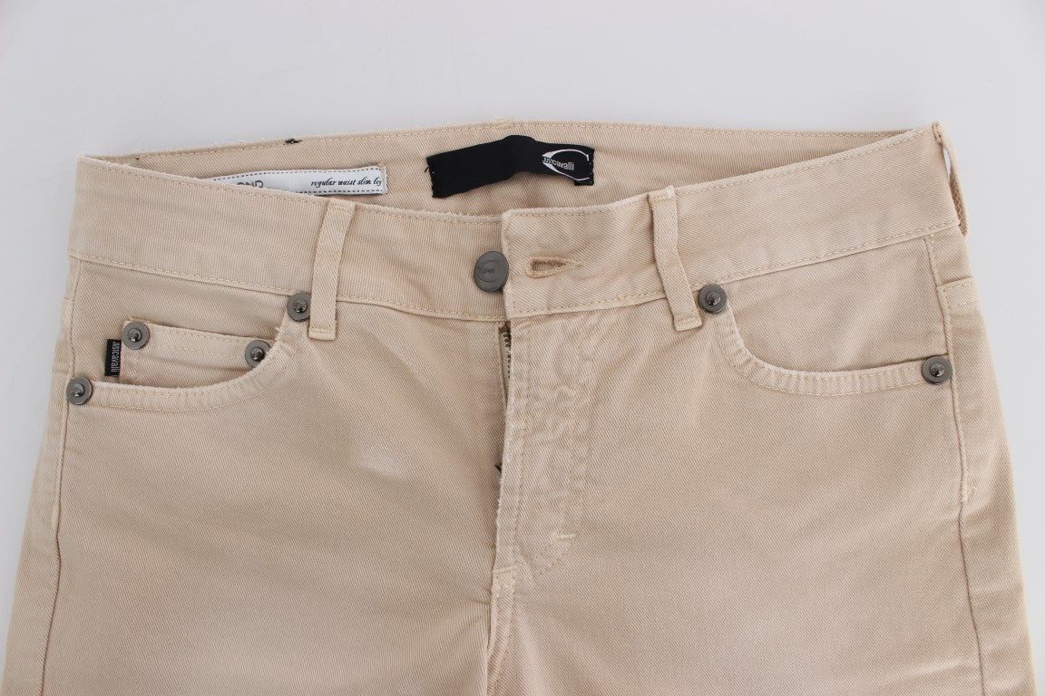 Cavalli Beige Cotton Stretch Slim Fit Jeans