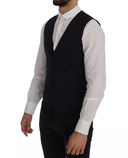 Dolce & Gabbana Blue Waistcoat Wool Stretch STAFF Vest