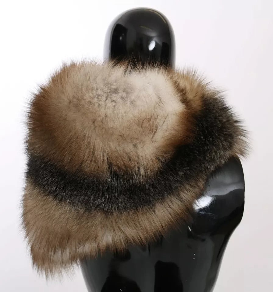 Dolce & Gabbana Brown Fox Tail Fur Shawl Neck Wrap Cover Collar Scarf