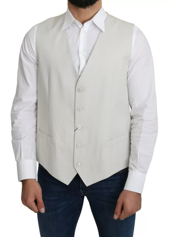 Dolce & Gabbana Off-White Cotton Silk Formal Coat Vest