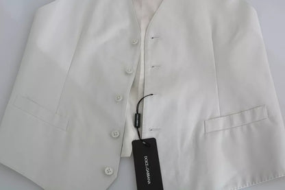 Dolce & Gabbana Off-White Cotton Silk Formal Coat Vest