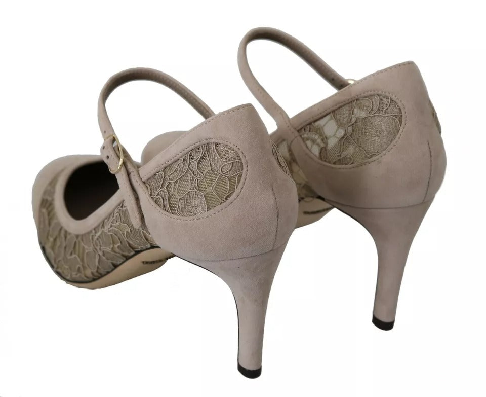 Dolce & Gabbana Beige Floral Lace Mary Janes Pumps Shoes