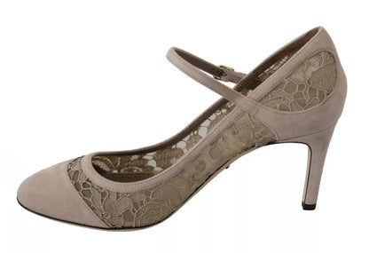 Dolce & Gabbana Beige Floral Lace Mary Janes Pumps Shoes