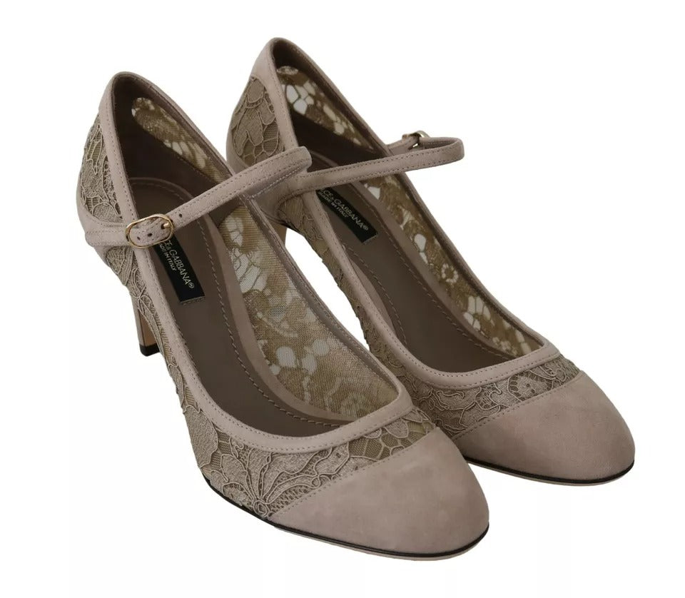 Dolce & Gabbana Beige Floral Lace Mary Janes Pumps Shoes