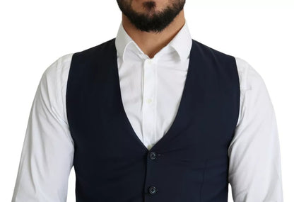 Dolce & Gabbana Navy Blue Men Formal Dress Waistcoat Vest