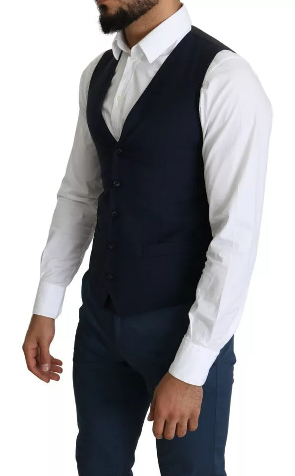 Dolce & Gabbana Navy Blue Men Formal Dress Waistcoat Vest