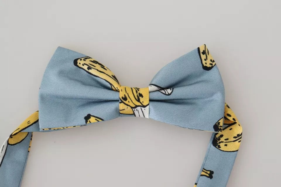 Dolce & Gabbana Light Blue Banana Print Silk Men Neck Bow Tie