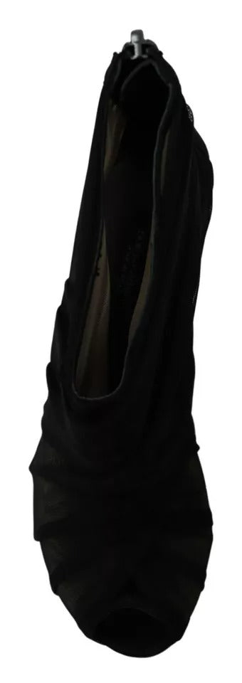 Dolce & Gabbana Black Tulle Ankle Boots Stiletto Heels Shoes