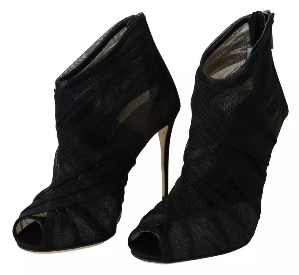 Dolce & Gabbana Black Tulle Ankle Boots Stiletto Heels Shoes