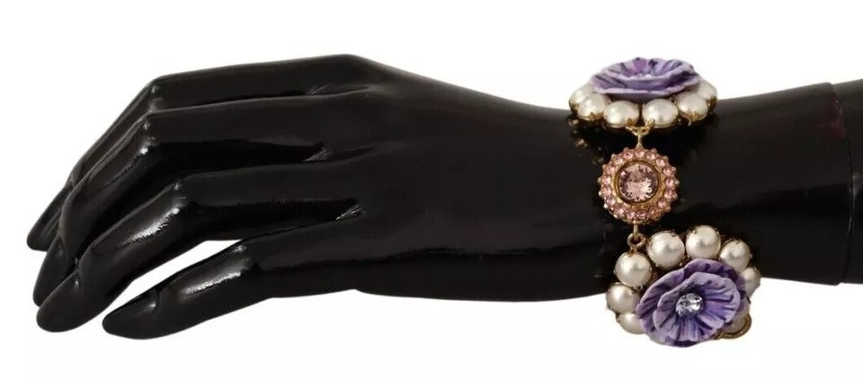 Dolce & Gabbana FIORI BLOOMING Floral Baroque Crystals Brass Bracelet