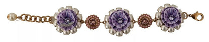 Dolce & Gabbana FIORI BLOOMING Floral Baroque Crystals Brass Bracelet