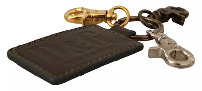 Dolce & Gabbana Green Leather D&G Logo Metal Ring Hook Keyring Keychain