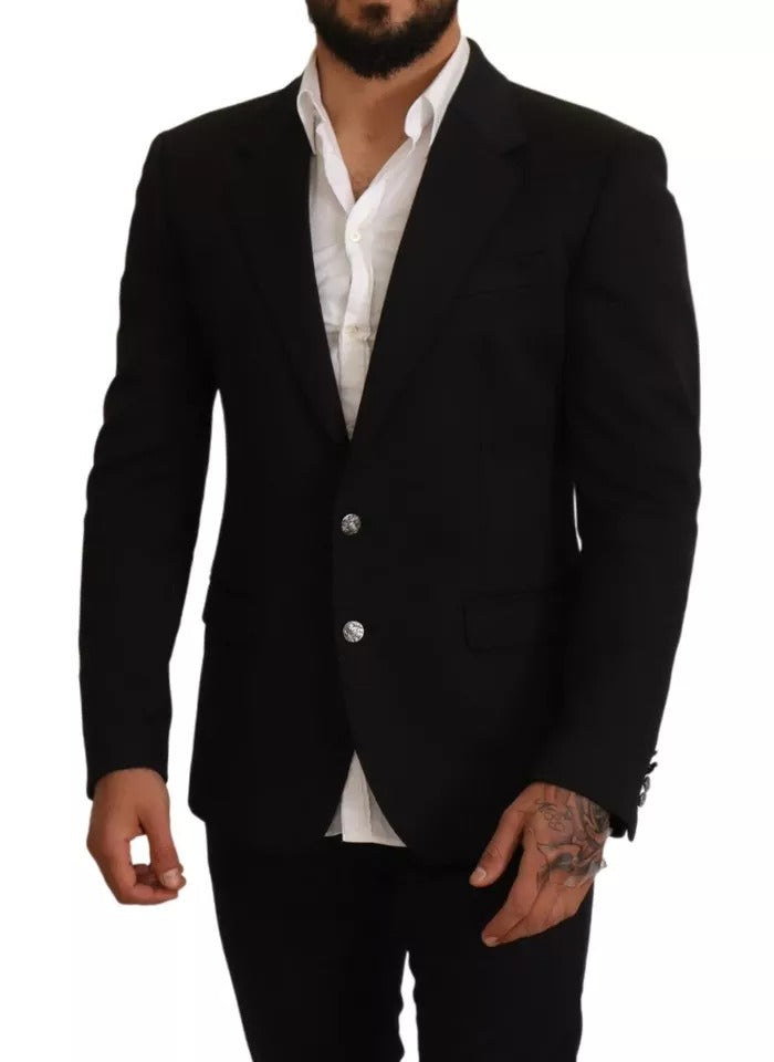 Dolce & Gabbana Black Cotton Slim Fit Coat Blazer Jacket