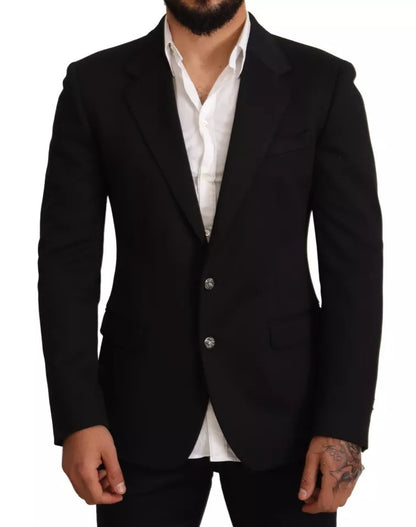 Dolce & Gabbana Black Cotton Slim Fit Coat Blazer Jacket