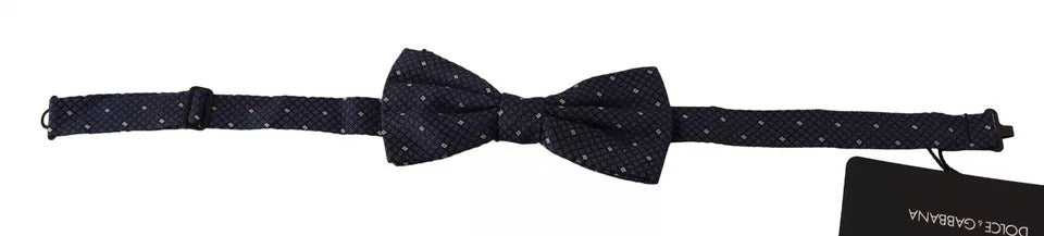 Dolce & Gabbana Blue Patterned Silk Adjustable Neck Bow Tie Men