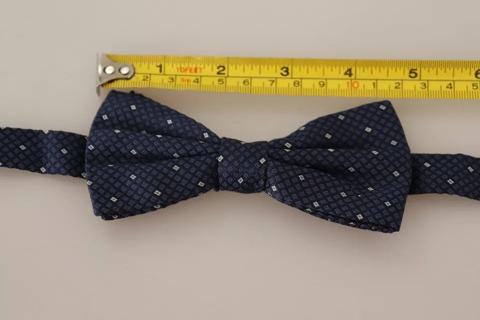 Dolce & Gabbana Blue Patterned Silk Adjustable Neck Bow Tie Men