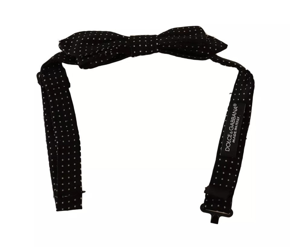 Dolce & Gabbana Black Dots Slim Silk Adjustable Neck Bow Tie Men