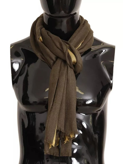 Dolce & Gabbana Green Striped Cashmere Wrap Fringes Scarf